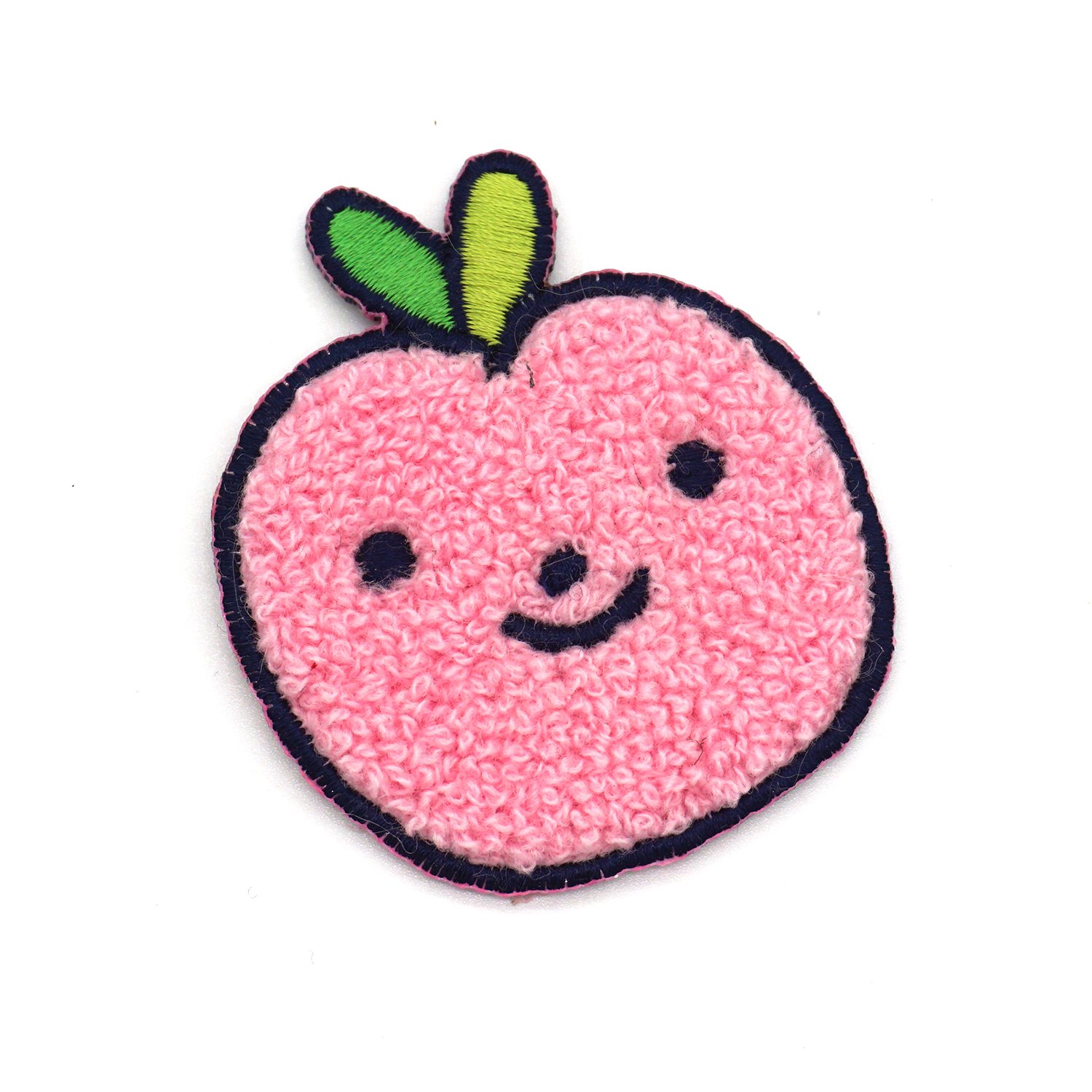 Felt patch of pink apple with smiley